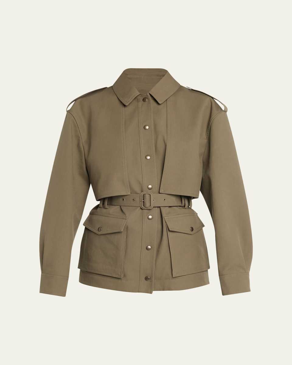 Belted Long-Sleeve Button-Down Jacket